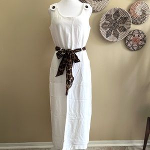 Virgo II Vintage White Size 10 Long Dress with Leopard Belt